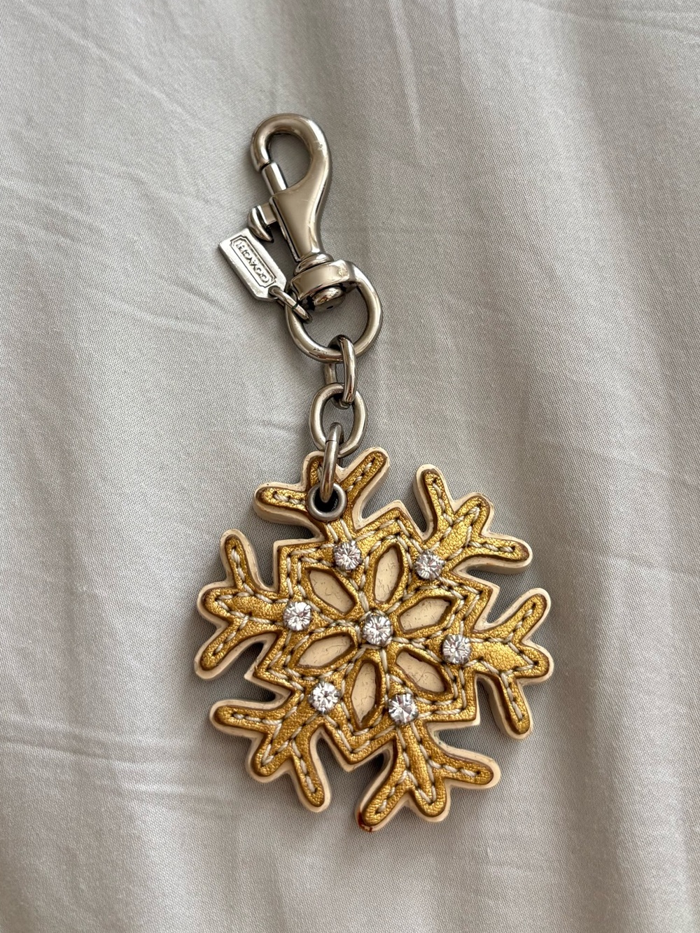 Coach Vintage Snowflake Leather Bag Charm Rhinestone 2000s